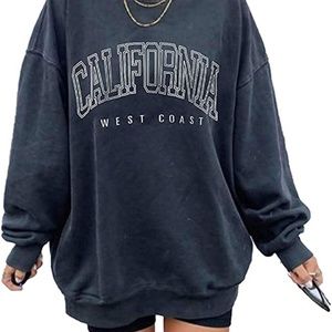 Women's Los Angeles California Oversized Batwing Long Sleeve Sweatshirts Crewnec
